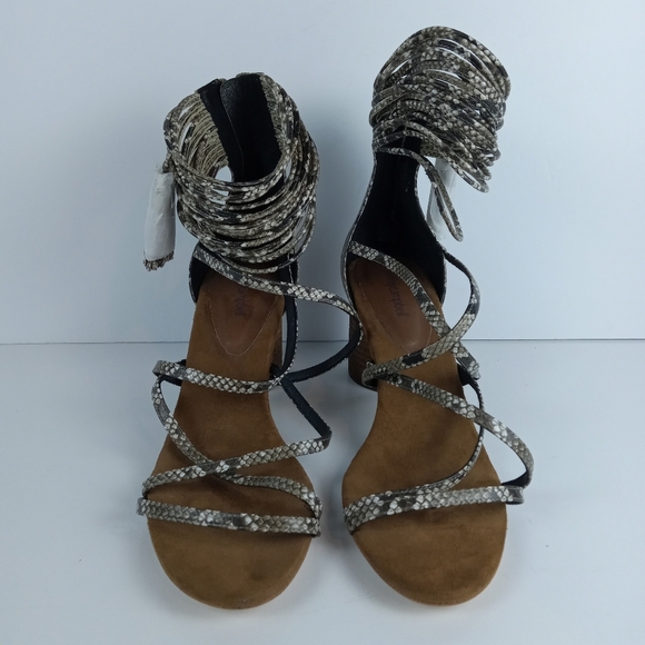Jeffrey Campbell Despina Sandals Size 11 Taupe Suede Python Snake Print Strappy - Picture 3 of 8